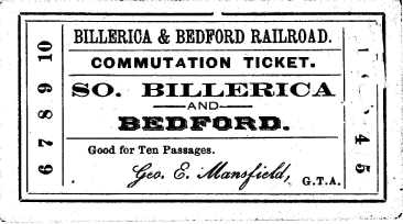 Billerica & Bedford Railroad ticket